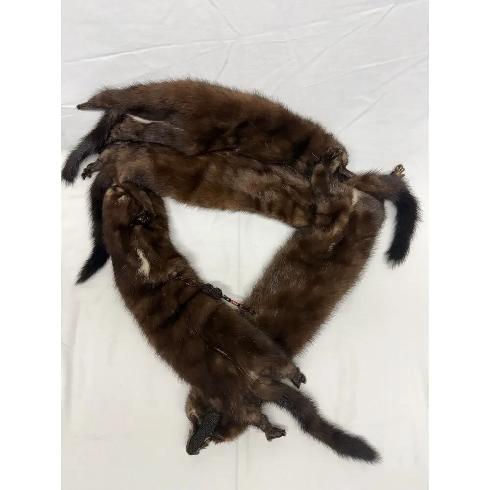 Vintage 4 Mink Fur Stole Pelts Scarfs Heads Full Body Taxidermy 1940s 1950s